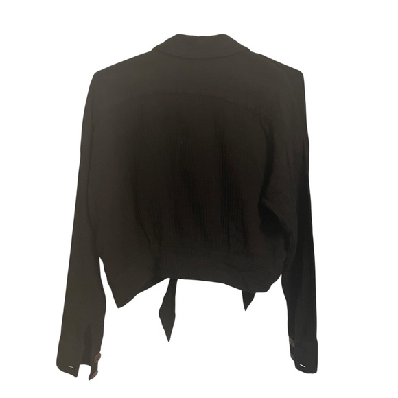 Free People Sunstreaks Tie Front Black Gauzy Long‎ Sleeves XS - Picture 6 of 7